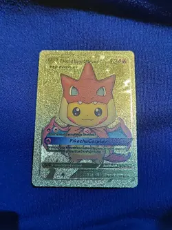 Pokemon Pikachu Mega Charizard Y Gold Foil Fan Art Collector Card Poncho TCG - Image 1