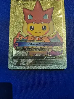 Pokemon Pikachu Mega Charizard Y Gold Foil Fan Art Collector Card Poncho TCG - Image 4