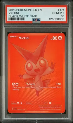 2025 POKEMON BLK EN-BLACK BOLT BLACK WHITE RARE #171 VICTINI PSA 10 - Image 1