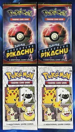 Detective Pikachu 4 Card Booster Pack & 25th General Mills Booster Pack Lot X4 - Image 1