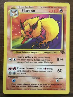 Pokemon TCG Flareon 19/64 Rare Vintage Jungle Card Non Holo DMG/HP - Image 1