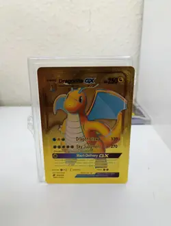 Dragonite GX Gold Foil Fan Art Vinyl Textured Collector Pokemon Card - Image 1