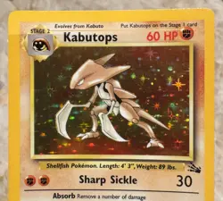KABUTOPS Pokemon TCG Holo Rare Card 9/62 Fossil Unlimited 1999 Vintage WOTC - Image 1