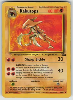 Kabutops 24/62 Rare Fossil Pokemon Unlimited Moderately Played - Image 1