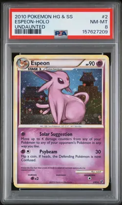 2010 POKEMON HEARTGOLD & SOULSILVER UNDAUNTED #2 ESPEON-HOLO PSA 8 - Image 1