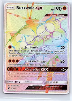 Buzzwole GX 115/111 Rainbow Rare Crimson Invasion Pokemon Near Mint - Image 1