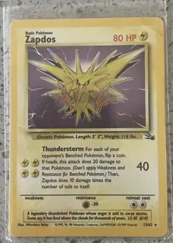 VTG Pokemon TCG Zapdos Fossil 15/62 Holo Unlimited Rare WOTC NICE LOOK!! - Image 1