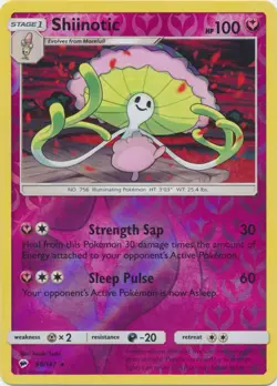 4x NM-Mint Shiinotic - 98/147 - Rare - Reverse Holo Pokemon Burning Shadows - Image 1