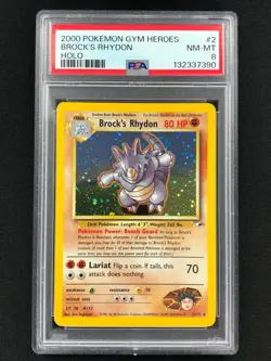 Pokemon 2000 Brock's Rhydon Holo + Swirl! 2/132 PSA 8 - Image 1