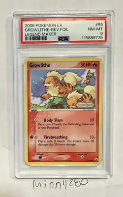 Growlithe 55/92 EX Legend Maker Set Pokemon Reverse Holo Stamped PSA 8 2006 - Image 1