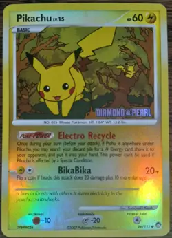 2007 Pokemon Pikachu Diamond & Pearl Stamped Card 94/123 Reverse Holo - HP - TCG - Image 1