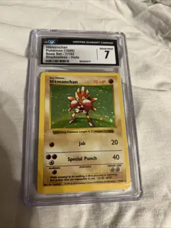 Pokemon TCG Hitmonchan Base Set Holo Shadowless Rare Card 7/102 CGC 7 Near Mint - Image 2
