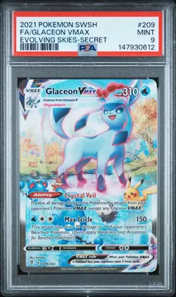 2021 Pokemon Sword & Shield Skies Glaceon VMAX Fa Evolving Skies-Secret PSA 9 - Image 1