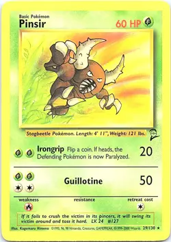 Pinsir 29/130 Unlimited Base Set 2 Pokemon LP - Image 1
