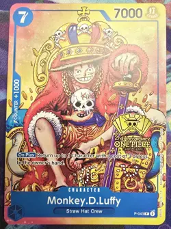 Monkey D Luffy P-043 2nd Anniversary Stamped Promo NM One Piece TCG OPTCG - Image 1