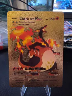 Pokemon Charizard VMAX 350hp Gold Foil Fan Art Collector Card TCG - Image 1