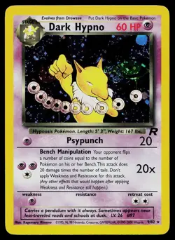 Pokemon Card Team Rocket Dark Hypno 9/82 Unlimited Holo Rare SWIRL - Image 1