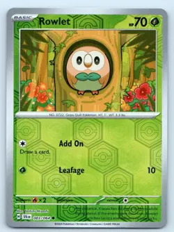 Rowlet 003/064 Common Shrouded Fable Pokemon Reverse Holo Near Mint - Image 1