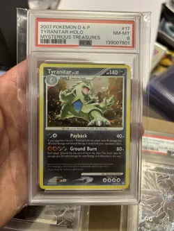 Pokemon 2007 Diamond Pearl Mysterious Treasures TYRANITAR Holo #17 PSA 8 SWIRL - Image 1
