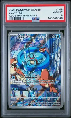 2024 Pokemon TCG Squirtle 148/142 Stellar Crown Illustration Rare Holo PSA 8 - Image 1