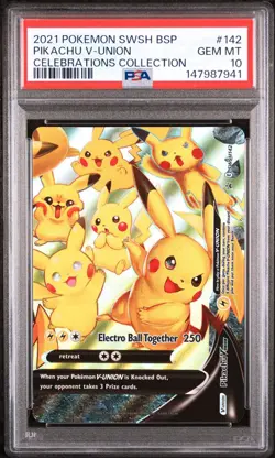 2021 POKEMON SWSH BLACK STAR PROMO #142 PIKACHU V-UNION PSA 10 - Image 1