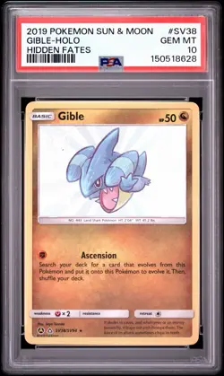 Pokemon Gible SV38/SV94 Hidden Fates Shiny Vault Holo PSA 10 2019 - Image 1