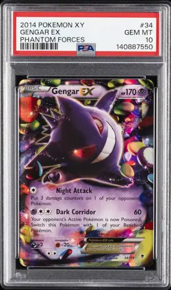 2014 POKEMON XY PHANTOM FORCES #34 GENGAR EX PSA 10 - Image 1