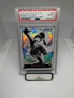 2026 One Piece ST29 EN Monkey D Luffy Black & White Alternate Art 001 PSA 10 GEM - Image 1