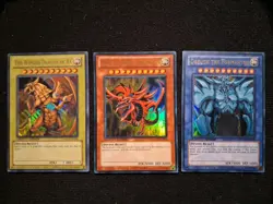 YuGiOh Egyptian God Set YGLD Ultra Rare Slifer Ra Obelisk Anime Color Back NM - Image 1