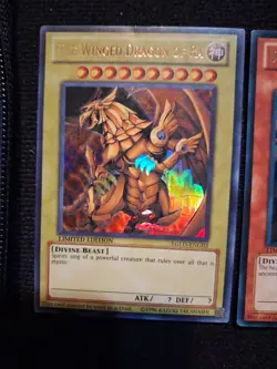 YuGiOh Egyptian God Set YGLD Ultra Rare Slifer Ra Obelisk Anime Color Back NM - Image 3