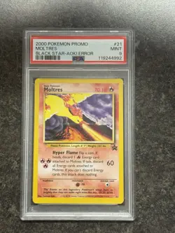 PSA 9 Moltres 21 Black Star Promo Aoki Error 2000 Pokemon Card - Image 1