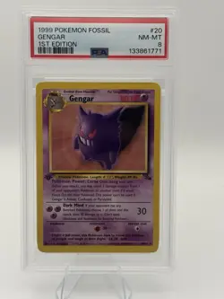 1999 Pokemon Fossil - Gengar 1st Edition 20/62 PSA 8 - Image 1
