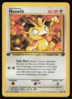 Pokemon Meowth Common 1st Edition Team Rocket 62/82 NM - Image 1