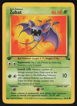 Pokemon Zubat Common 1st Edition Fossil 57/62 LP+ - Image 1