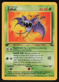 Pokemon Zubat Common 1st Edition Fossil 57/62 NM - Image 1