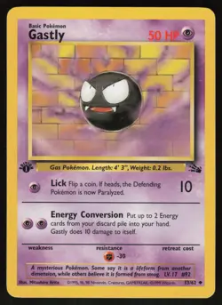 Pokemon Gastly Uncommon 1st Edition Fossil 33/62 NM - Image 1