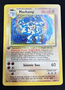 Pokemon TCG Base Set 1st Edition Machamp 8/102 Holo Rare Holo English 1999 Mint - Image 1