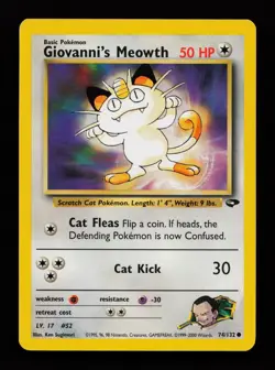 Giovanni's Meowth 74/132 Unlimited Common Gym Challenge Pokemon Cards - Image 1