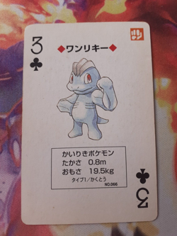 1998 Pokemon Machop 3 of Clubs Yellow Pikachu Deck Playing Card Heavily Played - Image 1