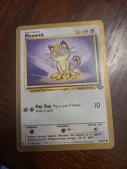 Pokemon Meowth Jungle Gold Bordered Fruit Roll Up Promo 56/64 Regular WOTC LP - Image 1