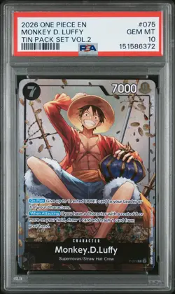 2026 ONE PIECE PROMOS TIN PACK SET VOL.2 #075 MONKEY D. LUFFY PSA 10 - Image 1