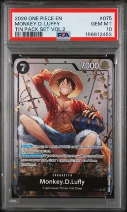 2026 ONE PIECE PROMOS TIN PACK SET VOL.2 #075 MONKEY D. LUFFY PSA 10 - Image 1