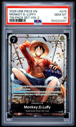 2026 ONE PIECE PROMOS TIN PACK SET VOL.2 #075 MONKEY D. LUFFY PSA 10 - Image 1