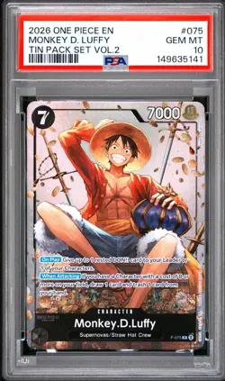2026 ONE PIECE PROMOS TIN PACK SET VOL.2 #075 MONKEY D. LUFFY PSA 10 - Image 1