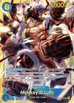 Monkey.D.Luffy OP11-118 ONE PIECE Tcg Secret Rare NO FOIL NM Blue - Image 1