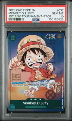 2023 ONE PIECE PROMOS MONKEY D. LUFFY 1ST ANV TOURNAMENT PTCP STAMPED PSA 10 - Image 1