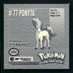 1999 Artbox Pokemon Stickers Series 1 #77 Ponyta - Image 2