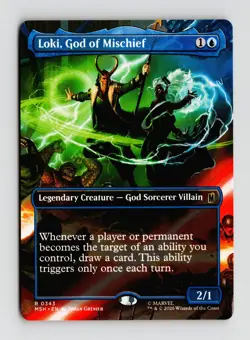 Loki, God of Mischief (Borderless) 0343 (R) MTG Marvel Super Heroes (MSH) - Image 1