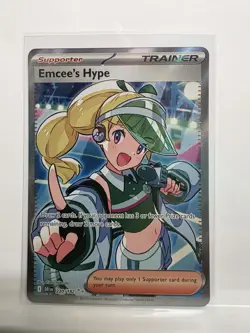 Pokemon TCG Emcee's Hype 220/182 Destined Rivals Full Art Ultra Rare Mint - Image 1