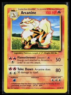 Arcanine 23/102 Uncommon Base Set Unlimited WOTC Vintage Pokemon LP - Image 1